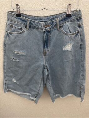 Future Collective Alani Noelle Distressed Denim Bermuda Shorts Size 4 NWT